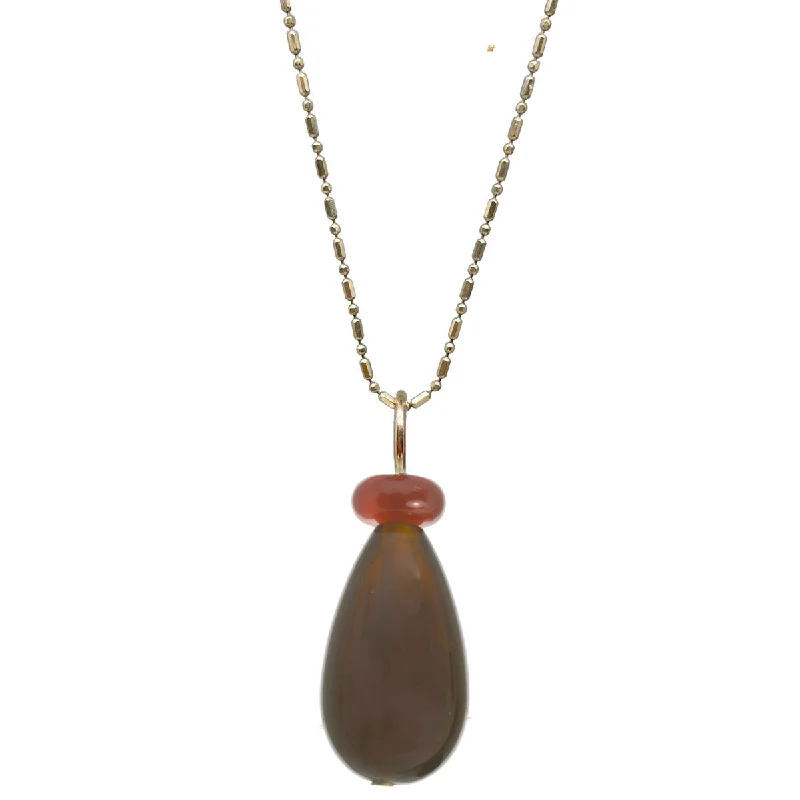 Women's party necklaces-Lucky Pom Charm Carnelian Smoky Quartz