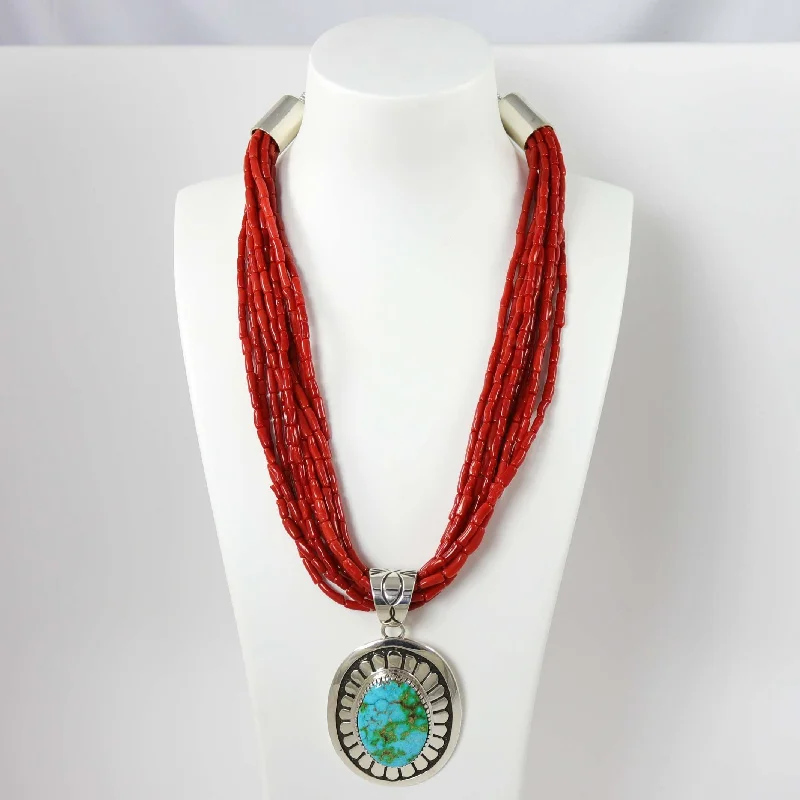 Affordable women's necklaces-Coral and Turquoise Necklace