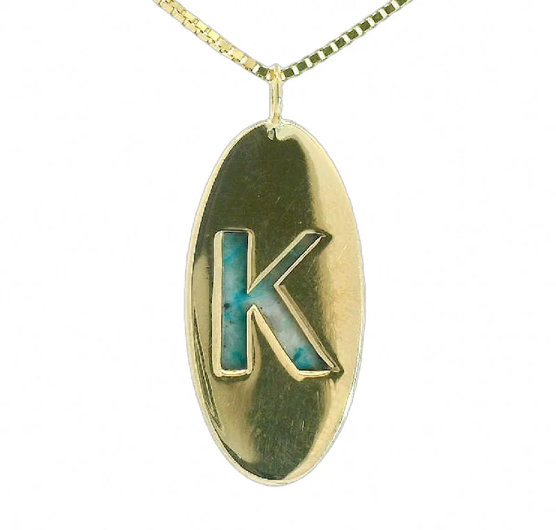 Women's crystal necklaces-Letter "K" Initial Necklace - Chrysocolla & Quartz