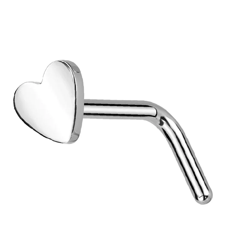 Women's holiday rings-Heart Top L Bend Titanium Nose Ring