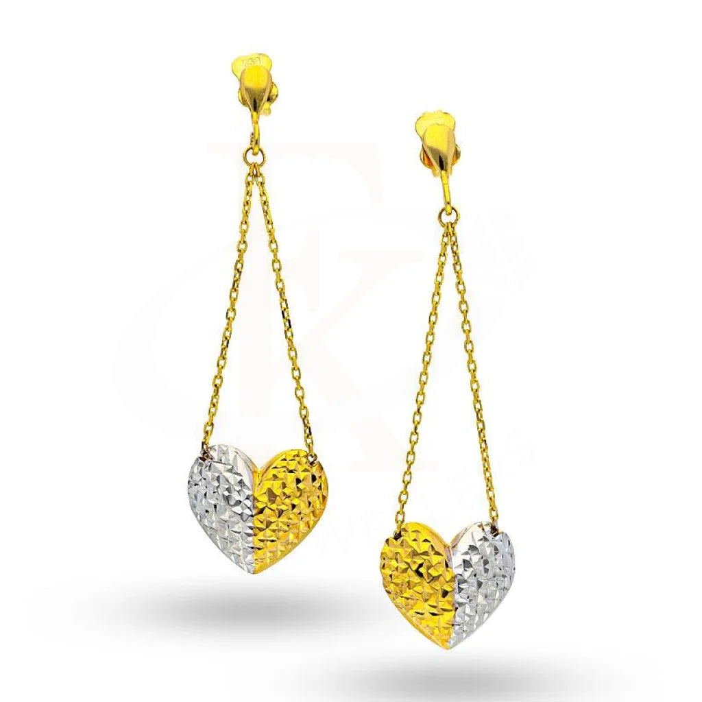 Women's charm earrings-Gold Dual Tone Hearts Shaped Drop Earrings 18KT - FKJERN18K1842