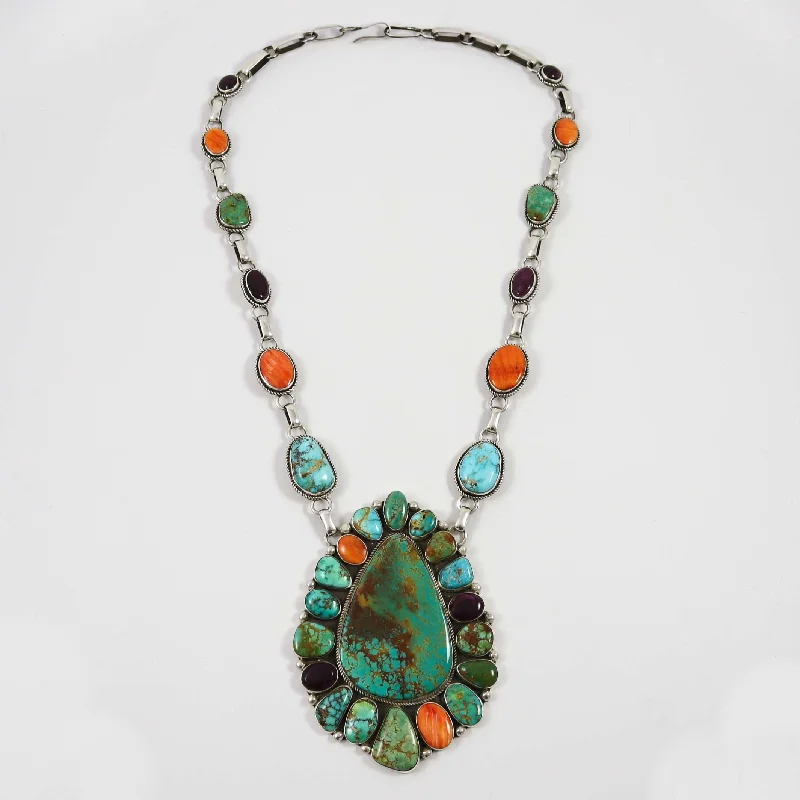 Women's modern design necklaces-Turquoise and Spiny Oyster Shell Necklace