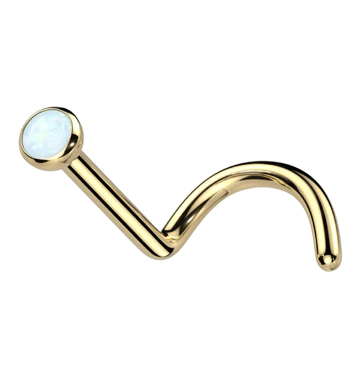 Women's fashion rings-Gold PVD White Opalite Bezel Titanium Nose Screw Ring