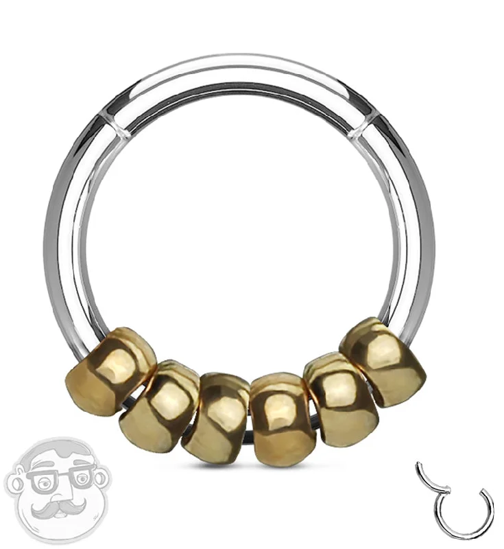 Women's titanium rings-Gold Strand Hinged Segment Ring