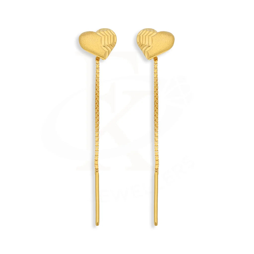 Women's leather earrings-Gold Heart Tic-Tac Drop Earrings 22KT - FKJERN22K5089