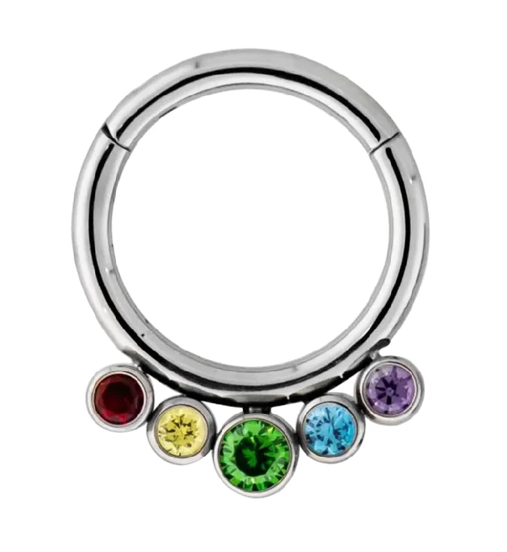 Women's fashion rings-Multi Rainbow CZ Titanium Hinged Segment Ring