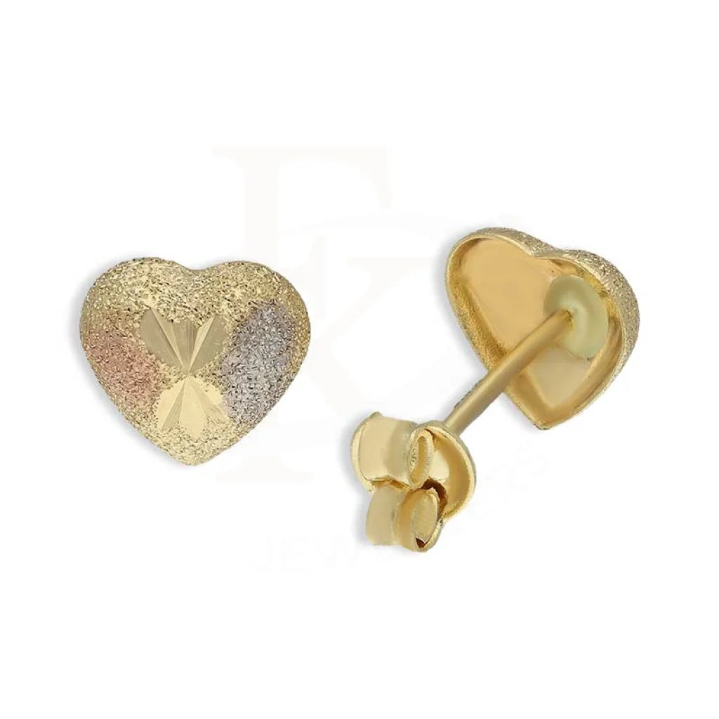 Women's religious earrings-Tri Tone Gold Heart Stud Earrings 18KT - FKJERN18K3099