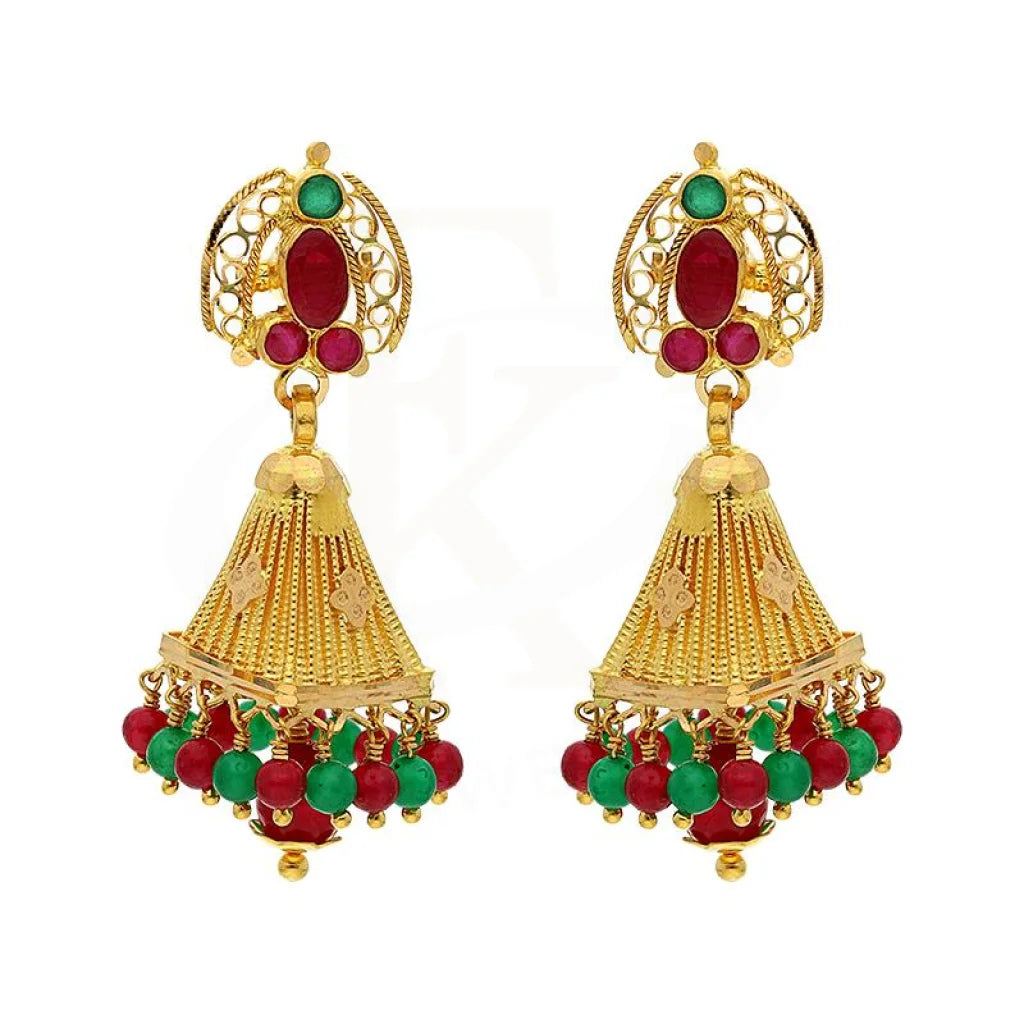 Women's holiday earrings-Gold Dome Shaped Jhumka Drop Earrings 22KT - FKJERN22K2364