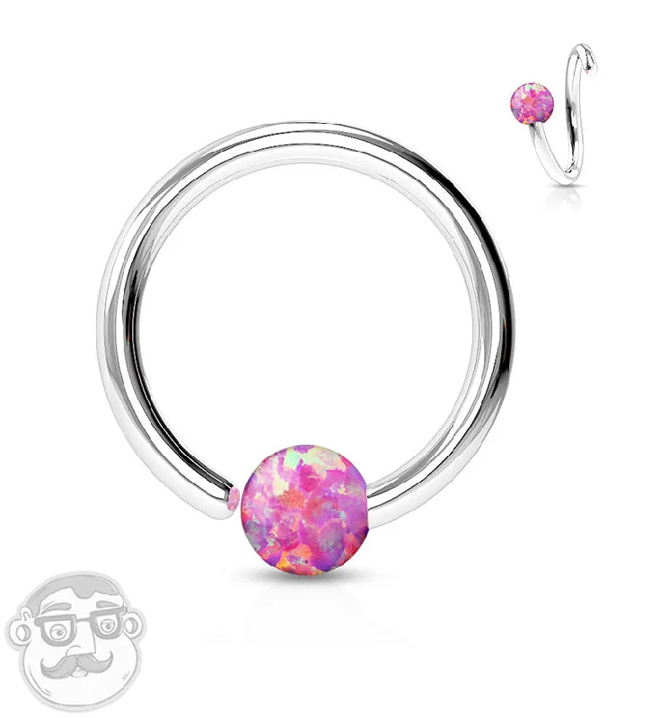 Women's mother-daughter rings-Pink Opalite Fixed Captive Ring