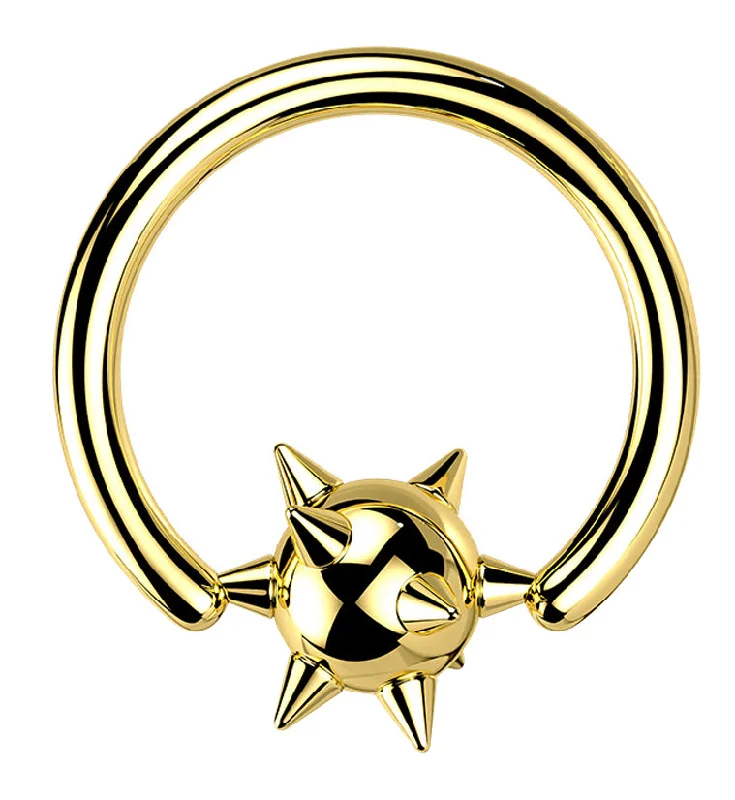 Women's star rings-Gold PVD Spikey Ball Captive Ring