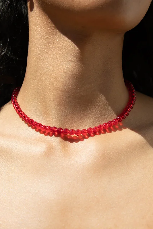 Women's bridal necklaces-RED BEADED NECKLACE