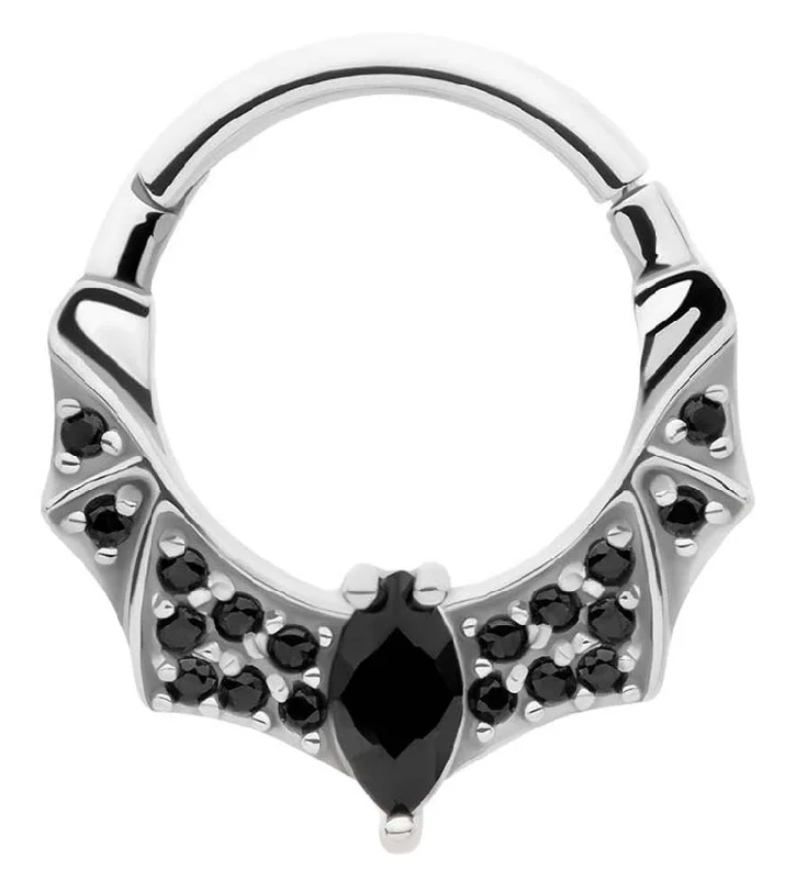 Women's pearl rings-Bat Rim Black CZ Stainless Steel Hinged Segment Ring