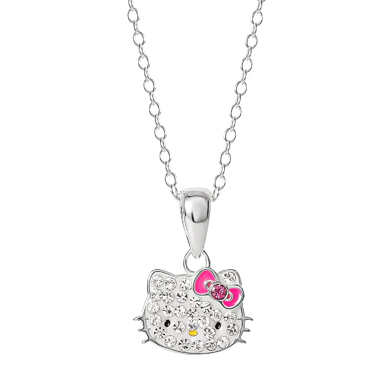 Women's alloy necklaces-Hello Kitty Sterling Silver Crystal Necklace