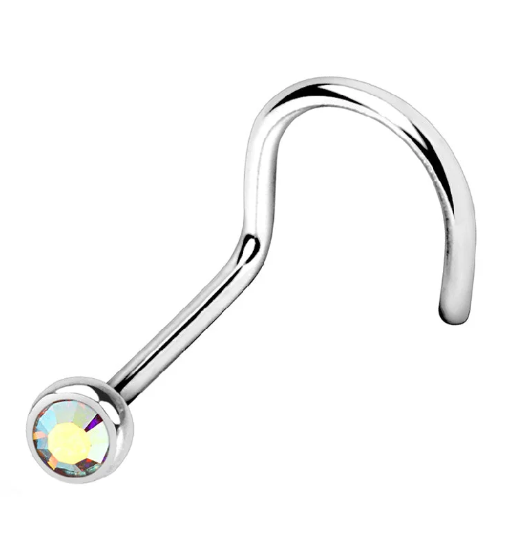 Women's celestial rings-Rainbow Aurora Gem Nose Screw Ring