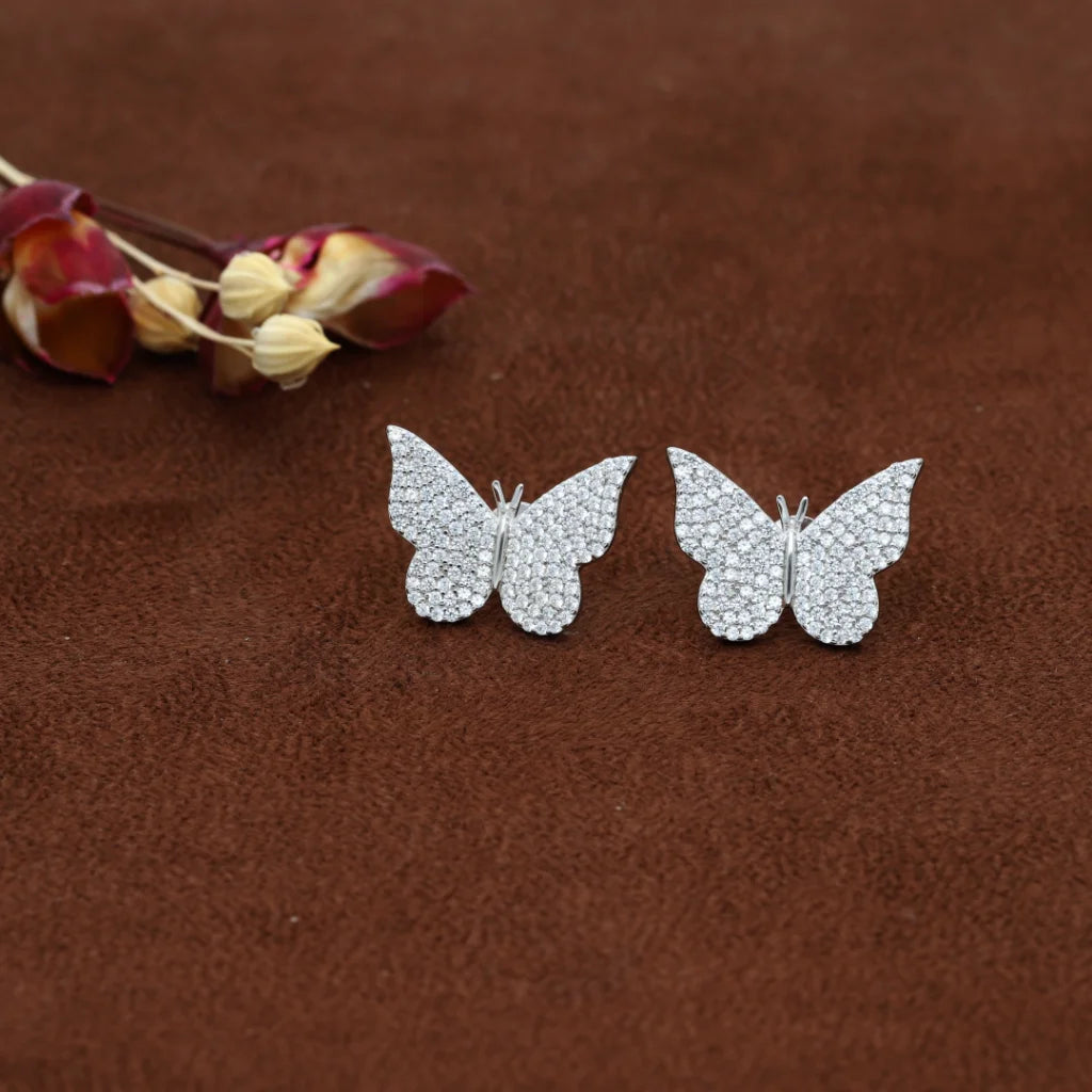 Women's crystal earrings-Sterling Silver 925 Butterfly Stud Zircon Earrings - FKJERNSL7996