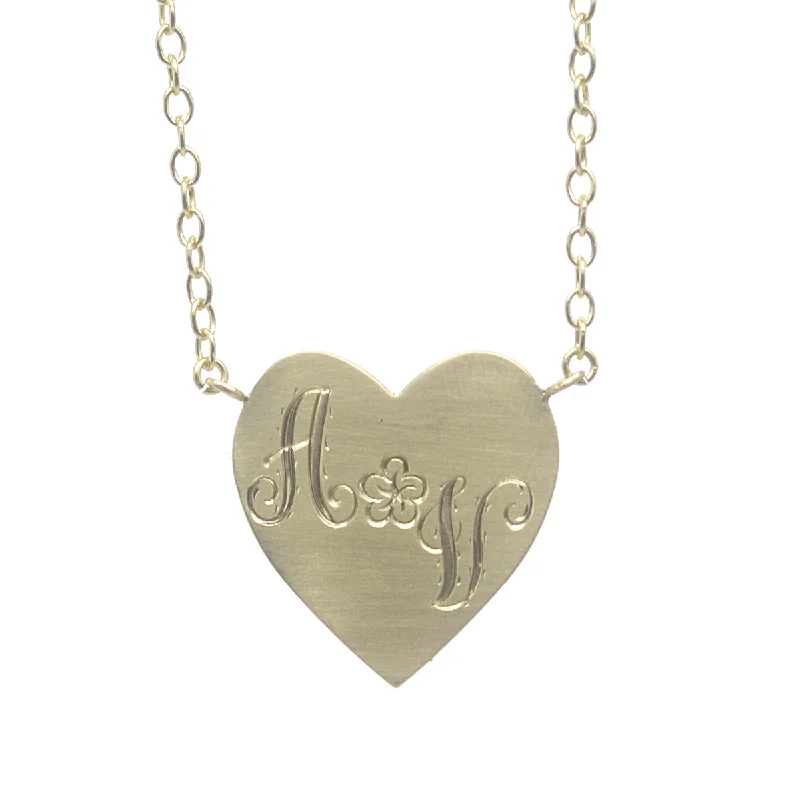 Women's sustainable necklaces-XL Floral Engraved Heart Necklace