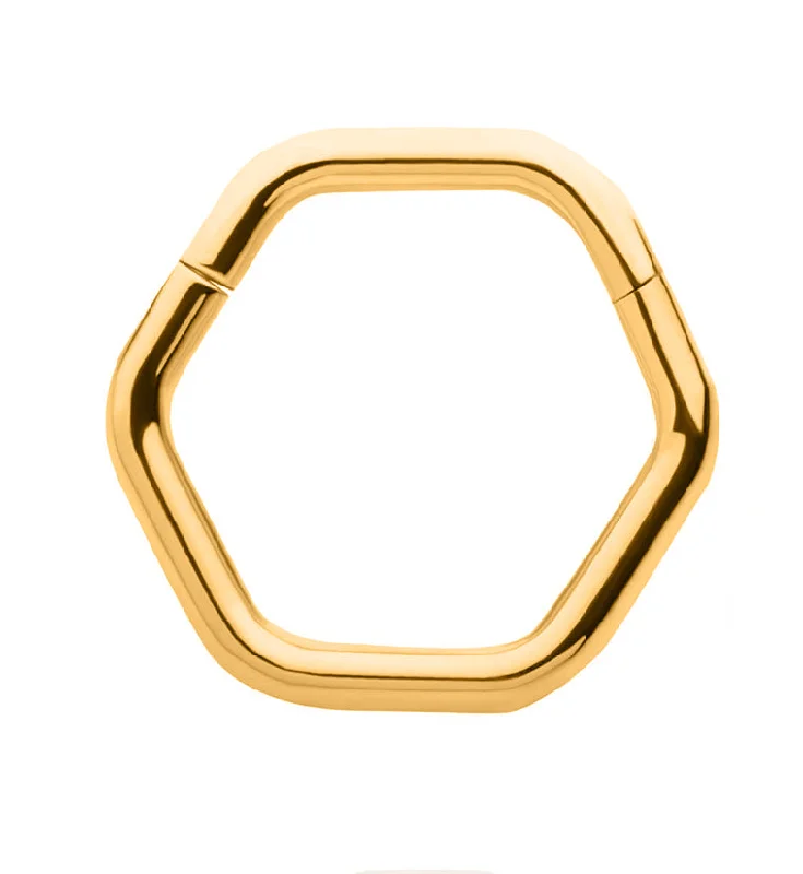 Women's friendship rings-Gold PVD Hex Stainless Steel Hinged Segment Ring