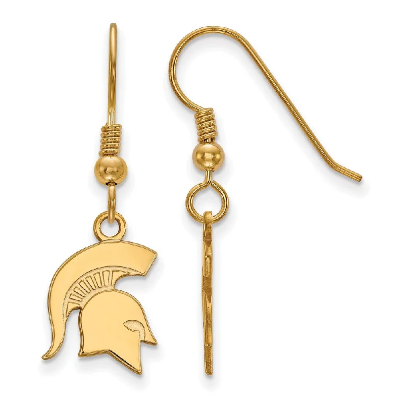 Women's fingerprint earrings-14k Gold Plated Silver Michigan State University Dangle Earring