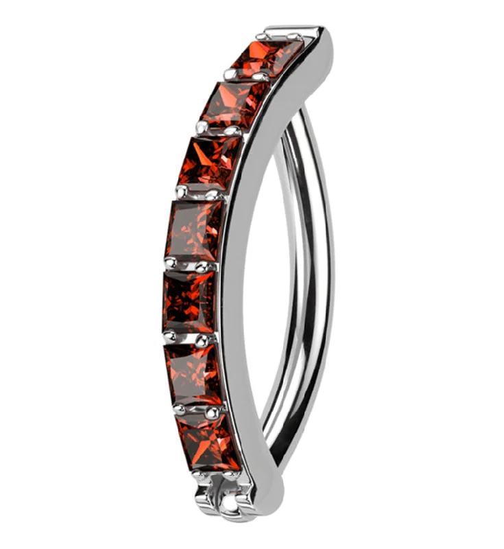 Women's fashion rings-Vertical Red CZ Titanium Hinged Segment Ring