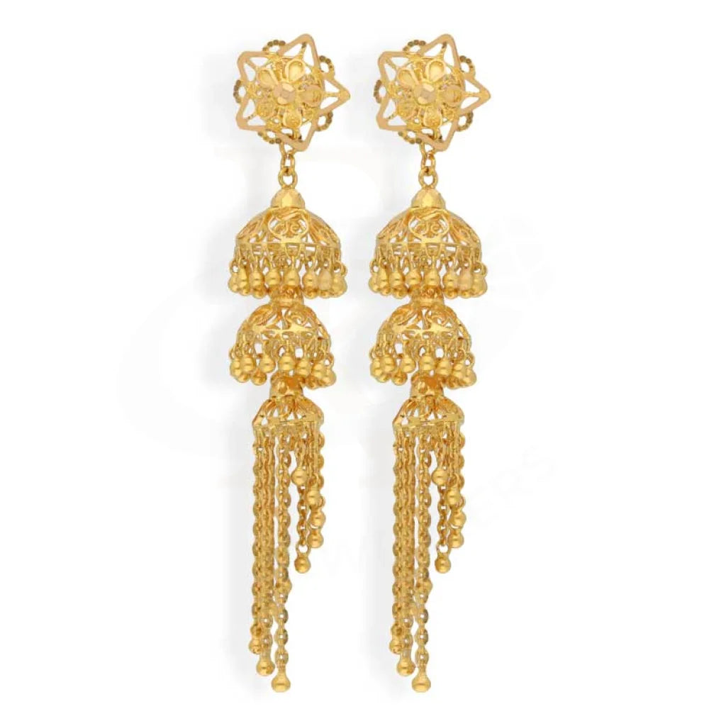 Women's handmade artisan earrings-Gold Dome Shaped Jhumka Drop Earrings 22KT - FKJERN22K2977