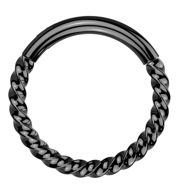 Women's vintage-inspired rings-Black PVD Twisted Titanium Segment Ring