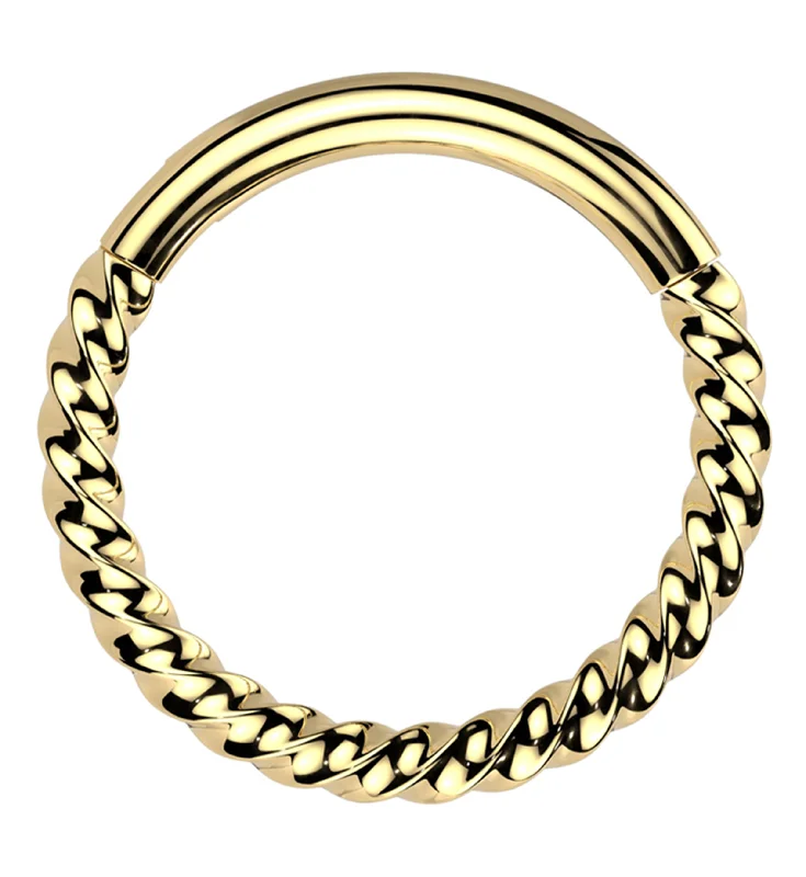 Women's minimalist rings-Gold PVD Twisted Titanium Segment Ring