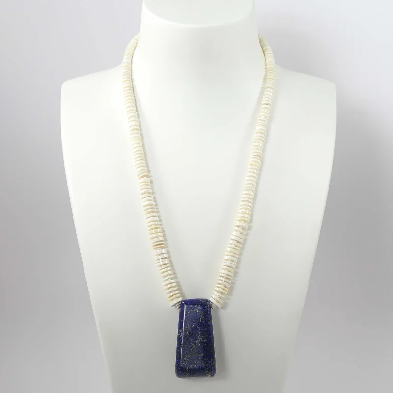 Women's platinum necklaces-Lapis and Melon Shell Necklace