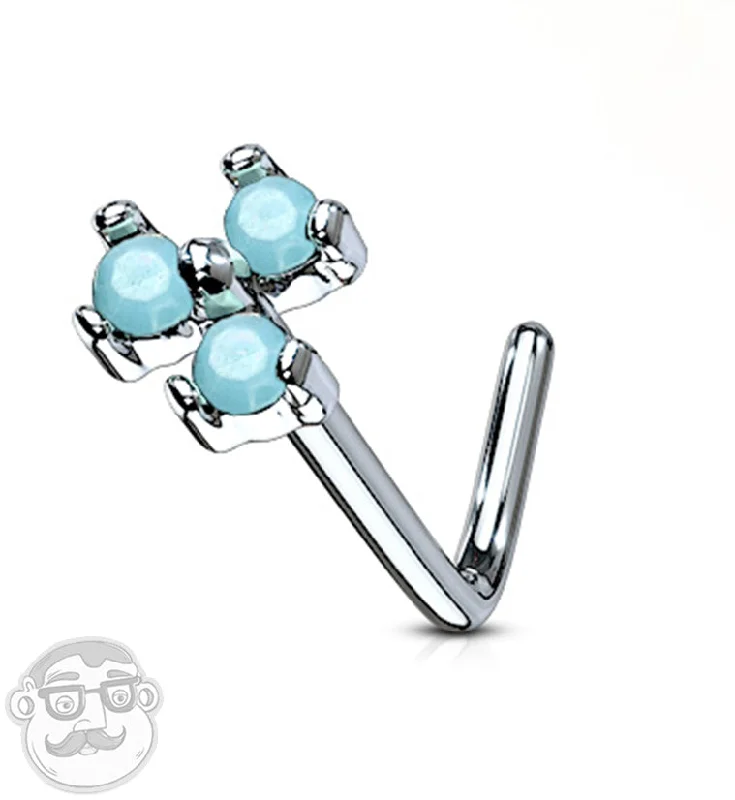 Women's crystal rings-20G Blue Opalite Trinity L Bend Nose Ring