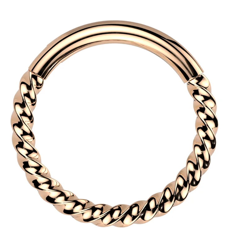 Women's eternity rings-Rose Gold PVD Twisted Titanium Segment Ring