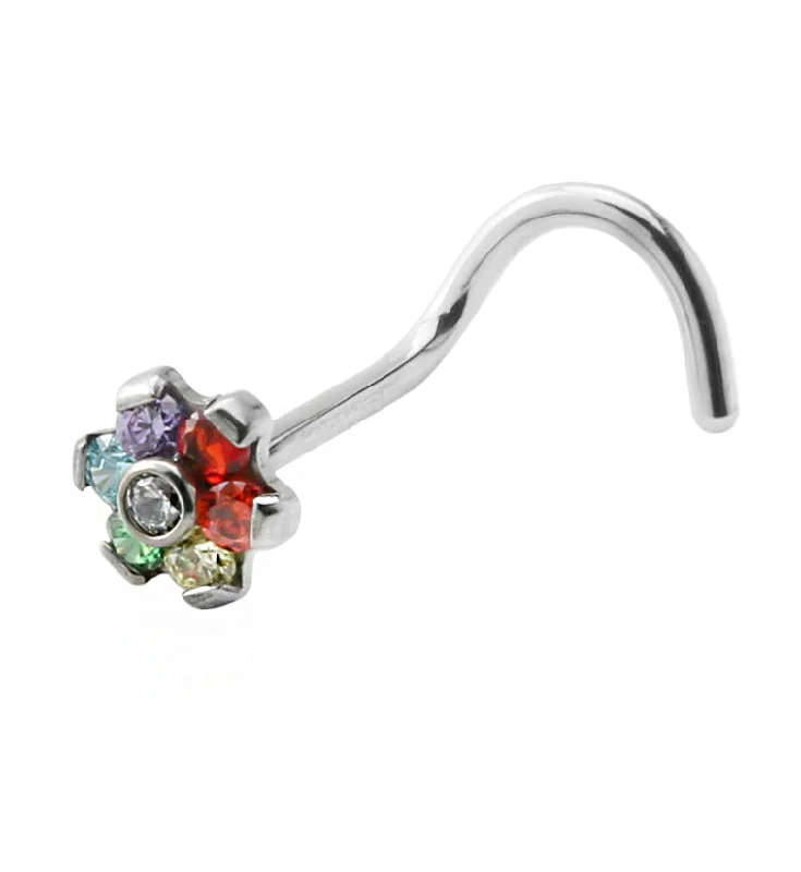 Women's travel rings-Floret Rainbow CZ Titanium Threadless Nose Screw Ring