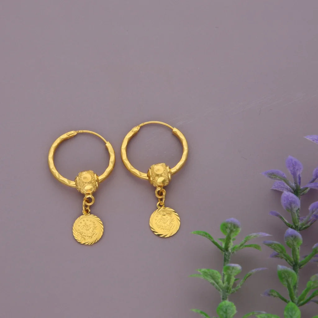 Affordable women's earrings-Gold Coin Shaped Earring 21KT - FKJERN21K7751