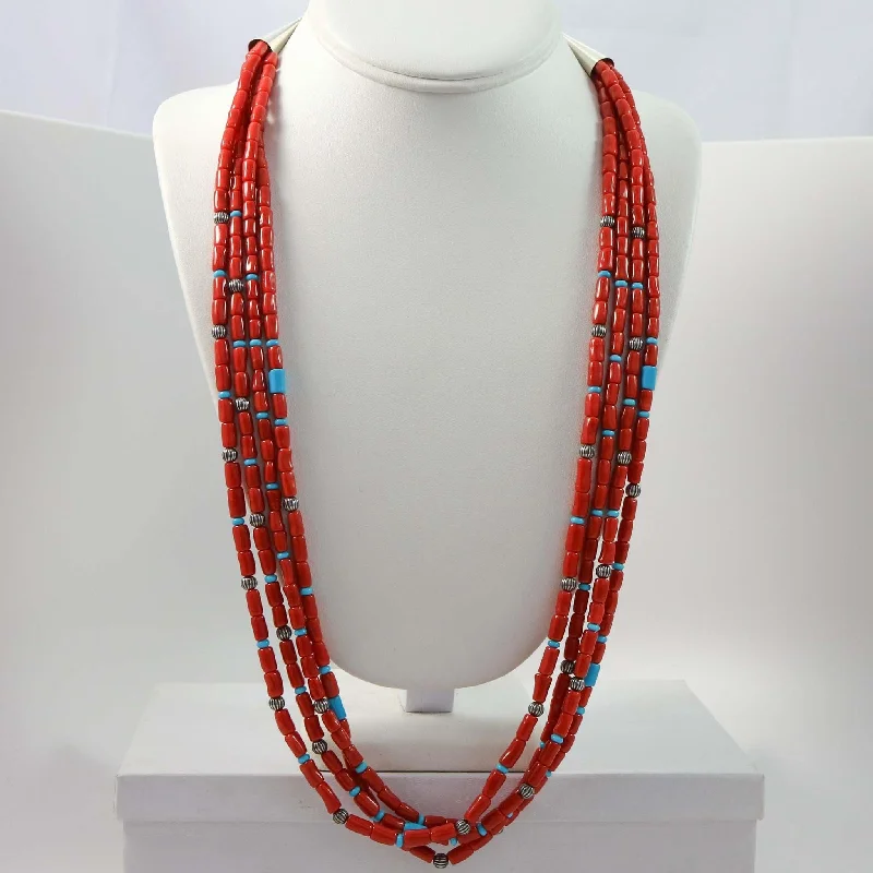 Designer women's necklaces-Turquoise and Coral Necklace