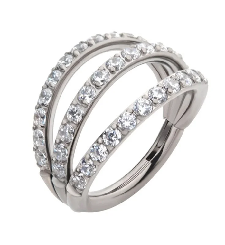 Women's adjustable rings-Triple CZ Row Titanium Hinged Segment Ring