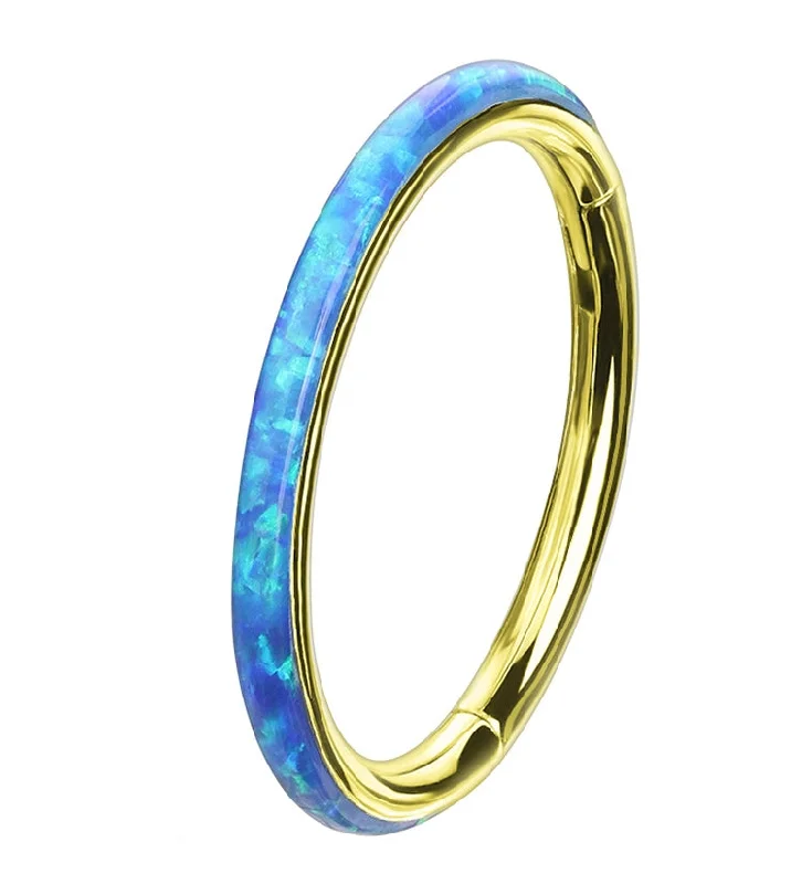 Women's eternity rings-Gold PVD Blue Opalite Orbed Hinged Segment Ring