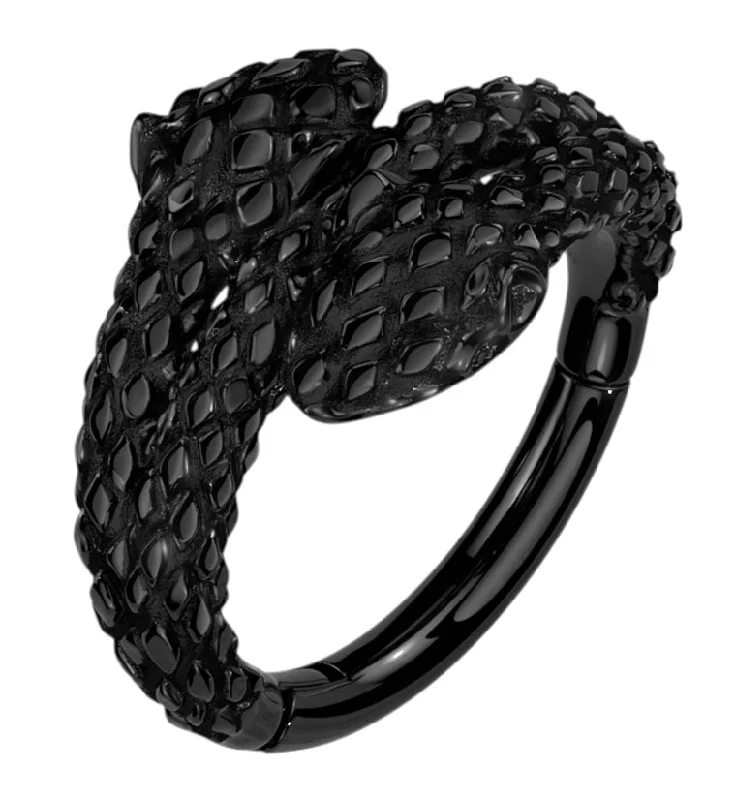 Custom women's rings-Black PVD Double Head Snake Twist Stainless Steel Hinged Segment Ring