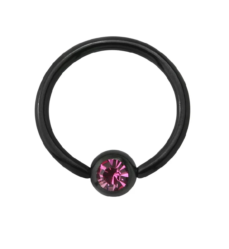 Women's handmade artisan rings-Black PVD Pink CZ Captive Ring