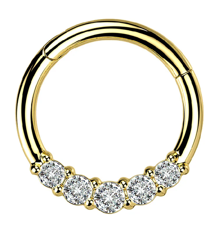 Women's statement rings-Gold PVD Mere CZ Hinged Segment Ring