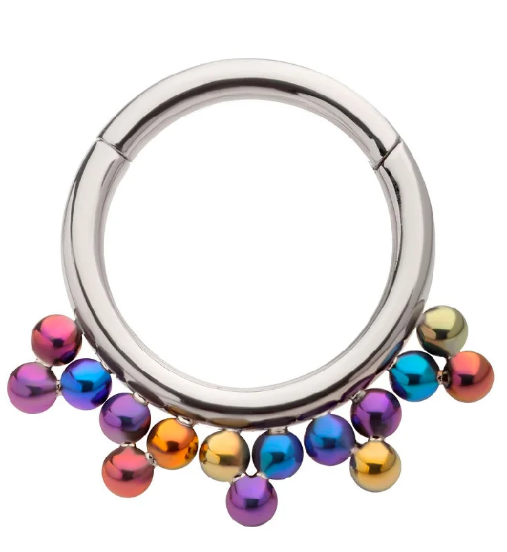 Women's symbolic rings-Drip Rainbow Anodized Bead Titanium Hinged Segment Ring