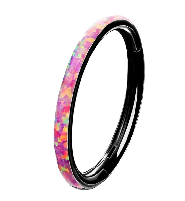 Women's bridal rings-Black PVD Pink Opalite Orbed Hinged Segment Ring