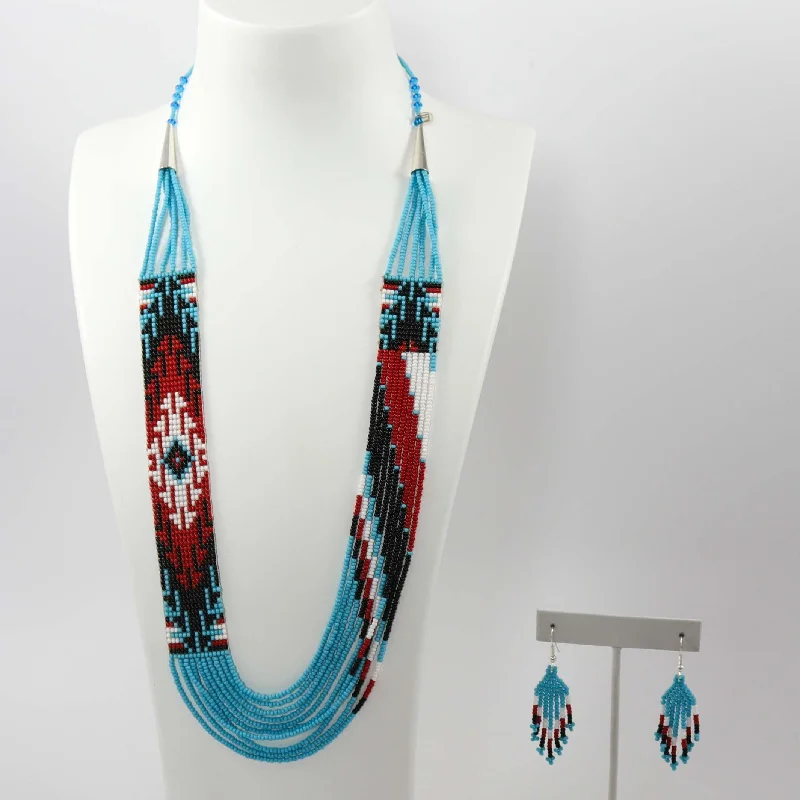 Women's gift necklaces-Beaded Necklace and Earring Set