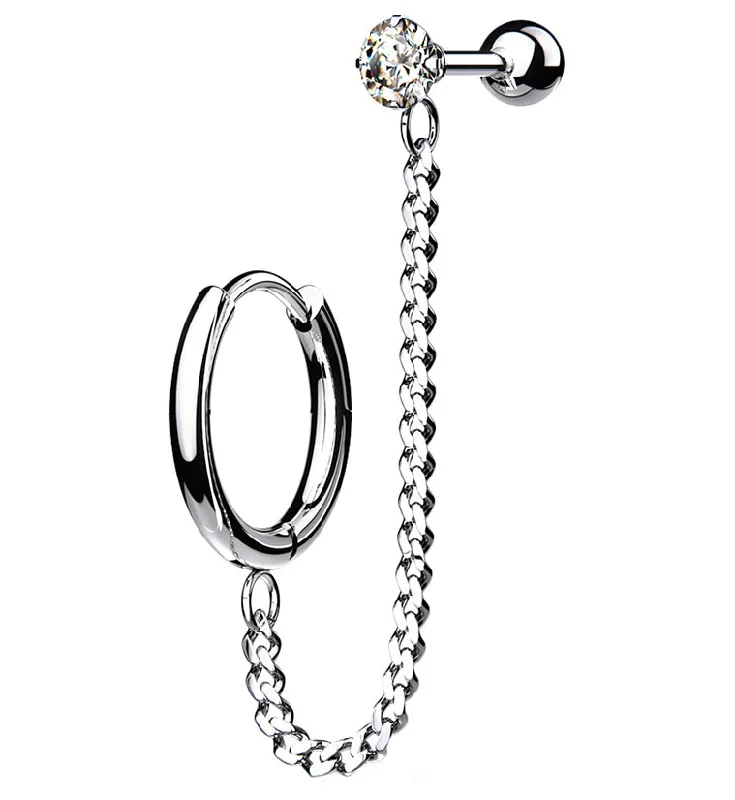 Women's luxury gift rings-Linked Hinged Hoop Ring & CZ Cartilage Barbell