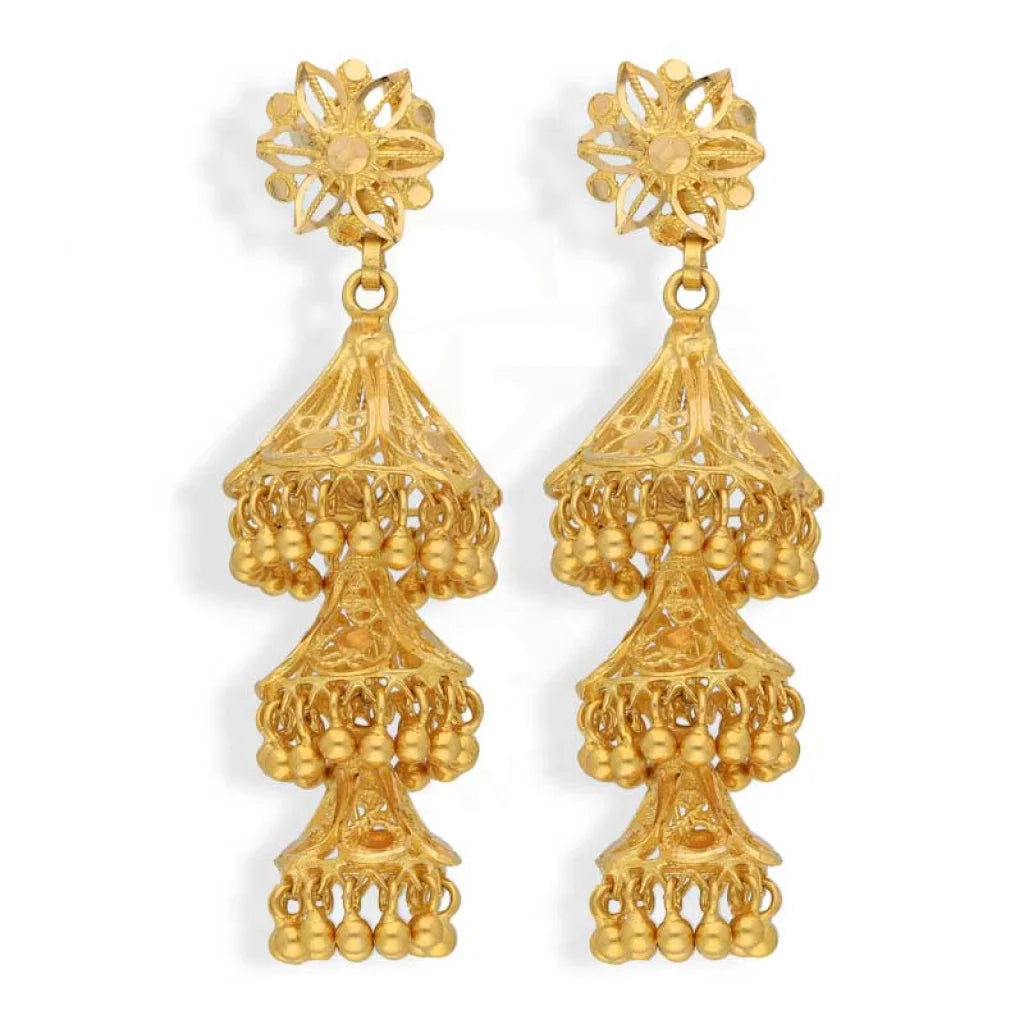 Women's luxury gift earrings-Gold Dome Shaped Jhumka Drop Earrings 22KT - FKJERN22K2972