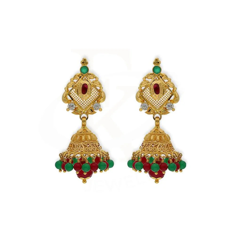 Women's hypoallergenic earrings-Gold Dome Shaped Jhumka Drop Earrings 22KT - FKJERN22K2338