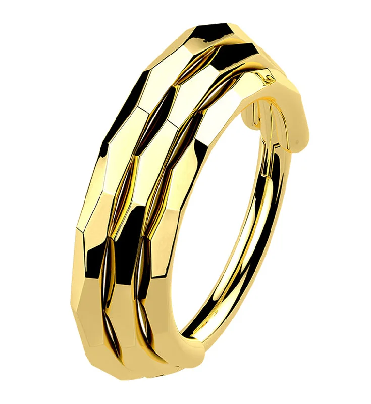 Women's Mother's Day rings-Gold PVD Stacked Verge Titanium Hinged Segment Ring