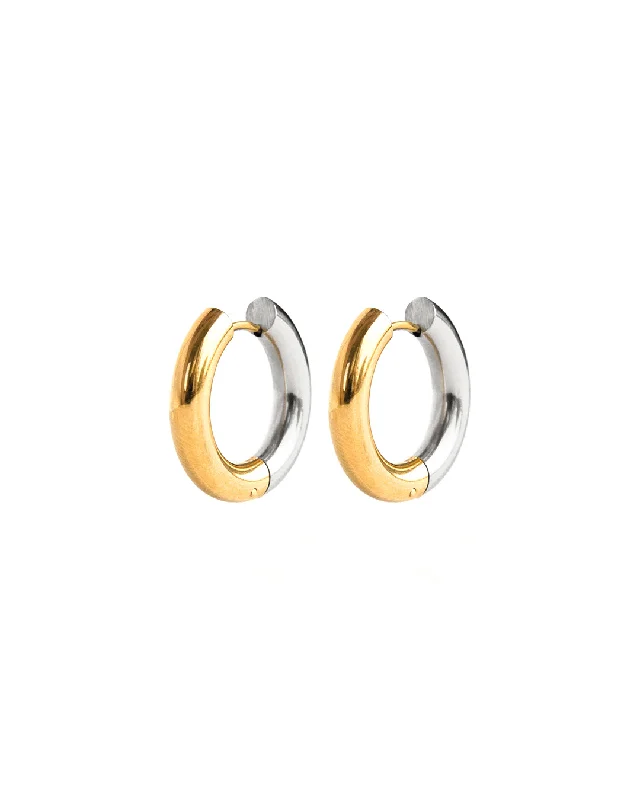 Women's gold earrings-Hugo Two-Tone Hoop Earrings