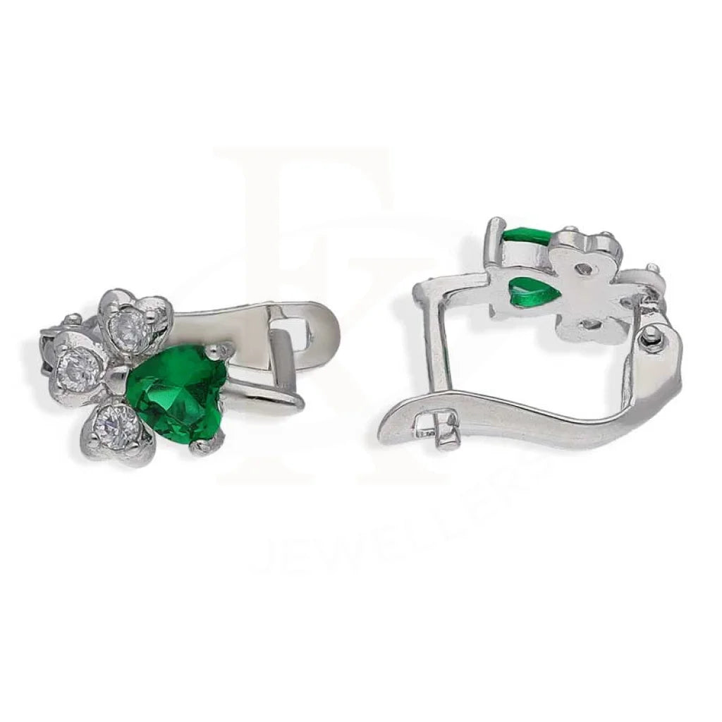 High-end women's earrings-Sterling Silver 925 Heart Shaped Green Solitaire Clip Earrings - FKJERNSL2877