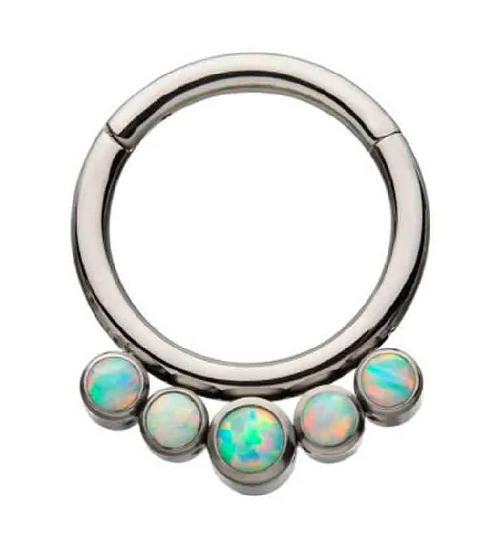 Luxury women's rings-Titanium Hinged Multi Opalite Segment Ring