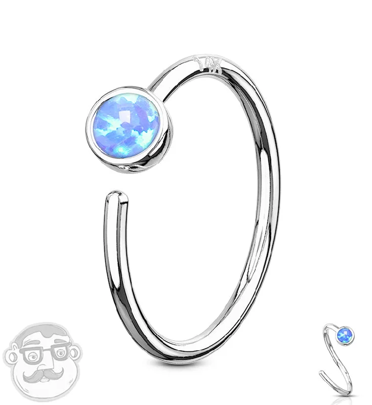 Women's leather rings-Blue Opalite 14kt White Gold Nose Hoop Ring