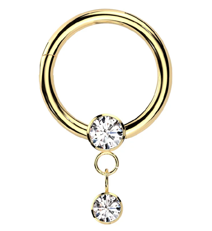 Women's spiritual rings-Gold PVD Bezel Clear CZ Dangle Hinged Segment Ring