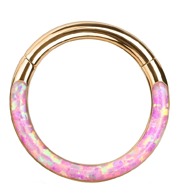 Women's modern design rings-Rose Gold PVD Pink Opalite Frontal Hinged Segment Ring